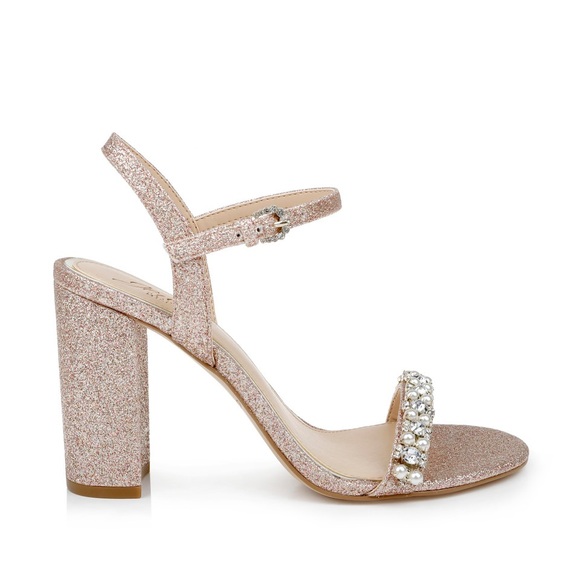 BADGLEY MISCHKA 🌹Sparkling Rose Gold Block Heels, Pearls & Crystals (Size 11) - Picture 4 of 15